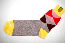 Vintage Argyle Socks Sun Knit 30s 40s Yellow Brown Pink Red Cotton 9.5 x 8.5 NWT