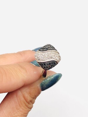 Vintage Kay Schmuck 925 Sterlingsilber schwarz weißer Diamant Liebesverlobungsring Größe 6,75