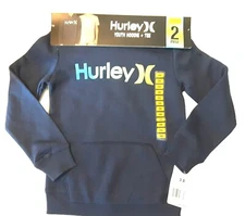 Hurley Boys Youth Hoodie & Tee 2 Pc Set Navy & Gray Size 5/6 Logo Design Comfort