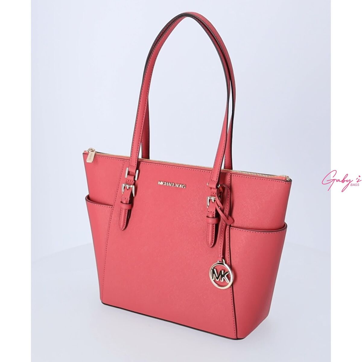 Michael Kors Charlotte Large Top Zip Leather Tote Light Michael Kors Charlotte Large Top Zip Leather Tote Light
