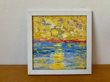 Sunset Seascape Impasto Oil Painting On Canvas Board Original Sunny Landscape