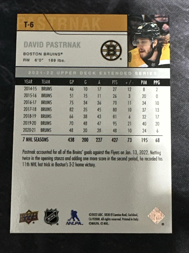 2021-22 Upper Deck Extended Series '06-07 Retro T-6 David Pastrnak Boston Bruins - Image 2 of 2