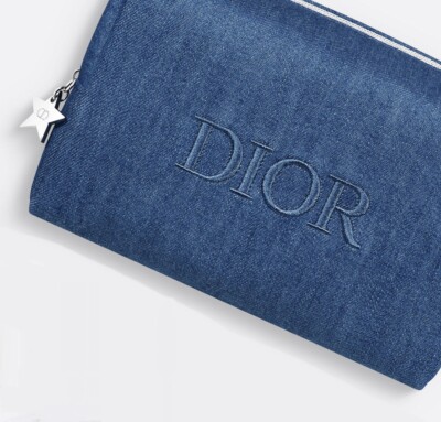 DIOR BEAUTY EXCLUSIVE DENIM JEANS LOGO COSMETIC MAKEUP POUCH NEW
