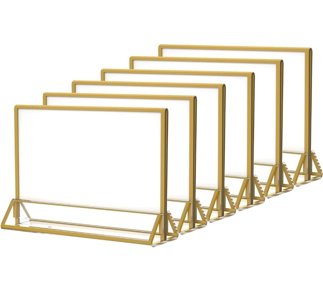 6Pack 7 x 5 Horizontal Clear Acrylic Sign Holder with Gold Borders, Double Si...