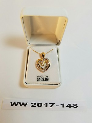 NEU Gold über Silber echter Diamant 1/10 ctw Herz Anhänger Made in Thailand