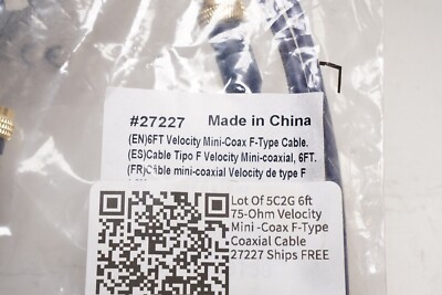 Lot Of 5 C2G 6ft 75-Ohm Velocity Mini -Coax F-Type Coaxial Cable
