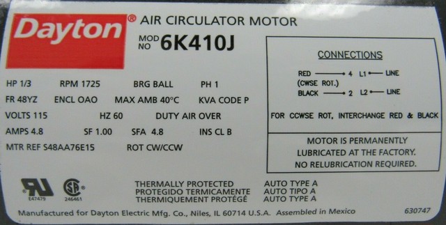 Dayton Fan Motor 6K410J 6k410 Priority Mail and Insurance