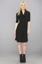 $248 BCBG BLACK "TALIA" COWL- NECK RIBBED KNIT SWEATER DRESS NWT XS