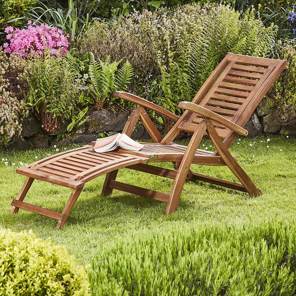 Acacia Hardwood Folding Steamer Deckchair Pre-Treated Garden F
