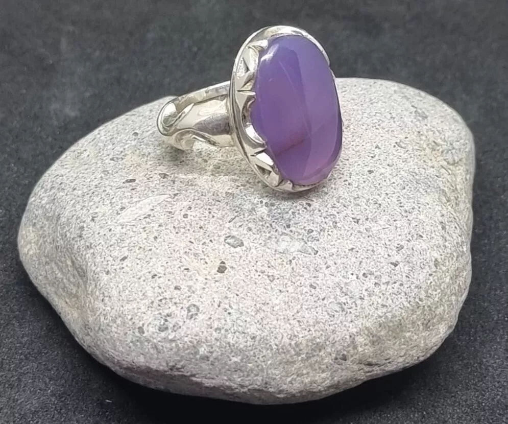 Natural Yemeni Purple Aqeeq Agate Sterling Silver Ring 925 Handmade Size 9.5