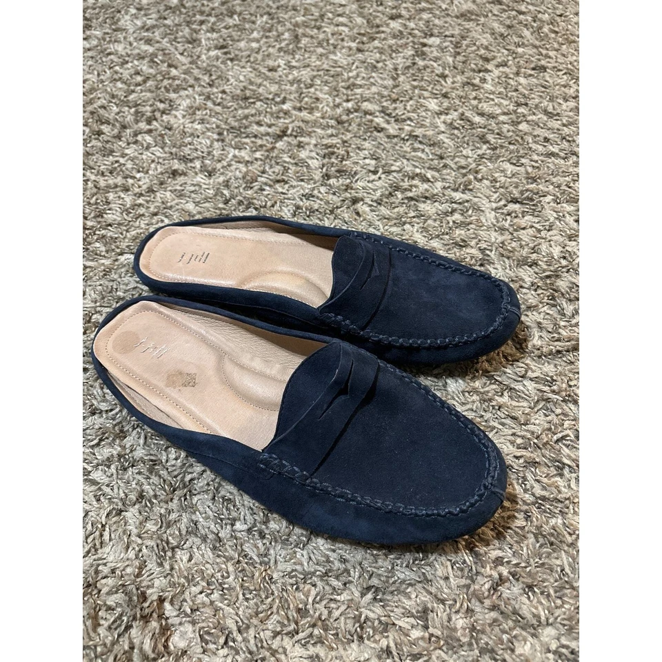 J Jill Suede Oxford Slip On Mules Loafers Navy 11