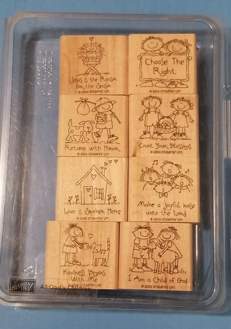 2003 STAMPIN UP Wood Mounted Rubber Stamp Set ALL GODS CHILDREN Set of ...