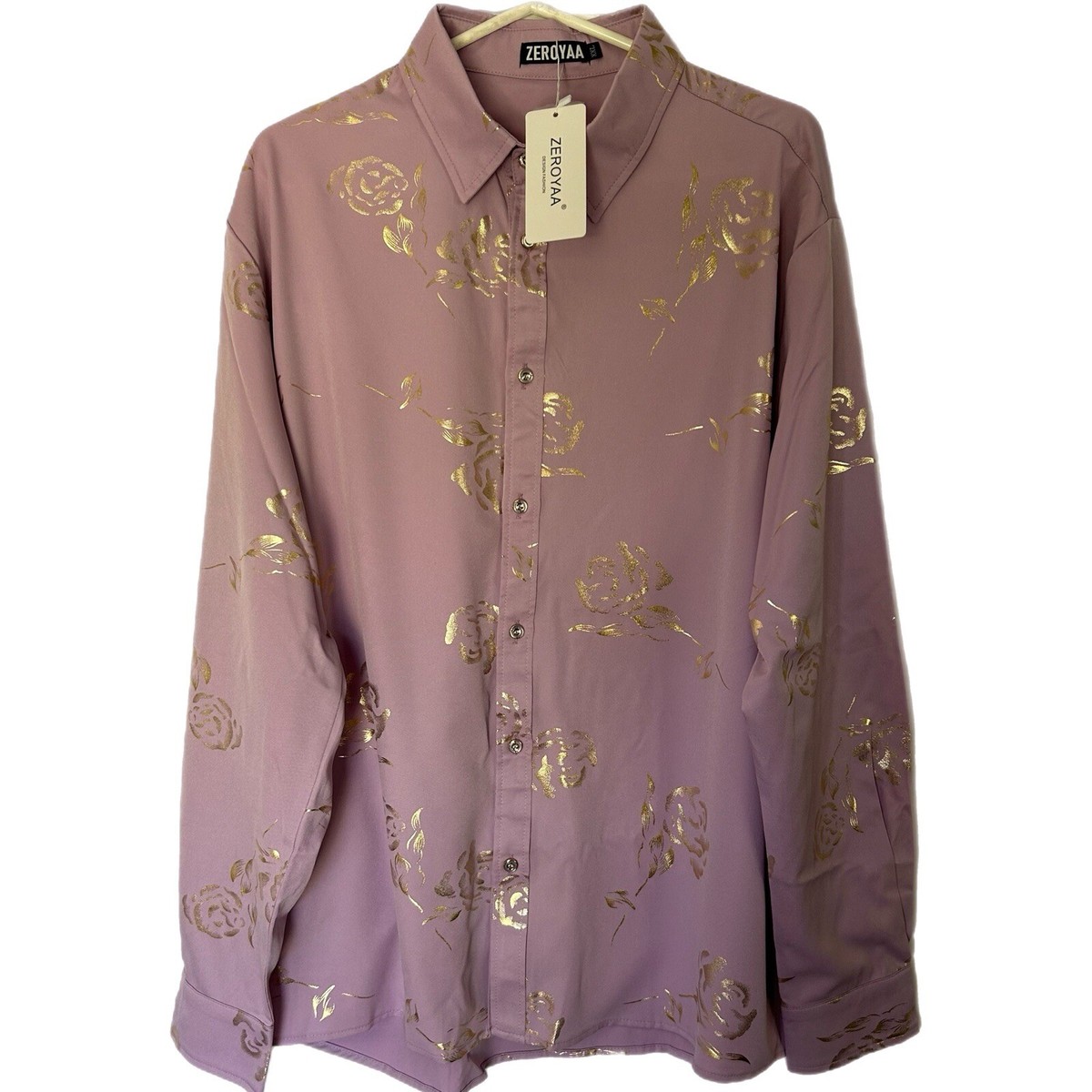 mens rose gold dress shirt OHMZYZO Men's Shiny Silk Satin Shirts Long Sleeve Button Down Dress Shirt Casual Slim Fit Muscle Formal Party Prom Wedding Shirts Rose Gold XXL