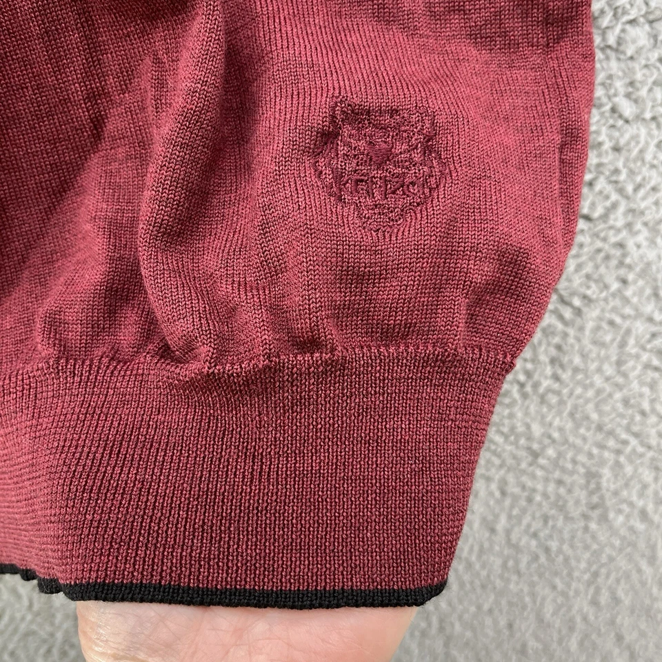 Suéter Kenzo Para Hombres Pequeño Borgoña Lana Bordado Logo Clásico Cuello en V Pullover Foto 4 de 4