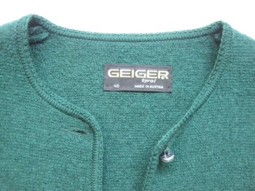 Maglione Geiger Tyrol Austria Lana Bollita Cardigan Lavorato a Maglia Verde 40 Medio - Foto 2 di 12
