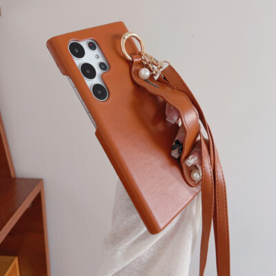 Handykette Hülle für Samsung Galaxy S24 S23 Ultra S22 Leder Perle Ständer Case