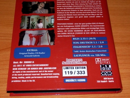 Deep Red Profondo Rosso large Hardbox Dario Argento Giallo Horror Gore Crime - Picture 4 of 6