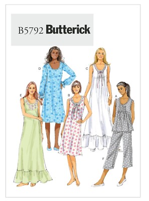 Butterick 5792 Sz 16-26 EASY Nightgown Ruffle Gathered House Dress & PJ Pattern
