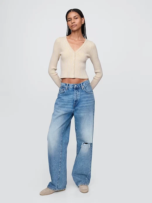 GAP Women's Plaited Rib Crop Cardigan, Petite Small - Image 2 of 4