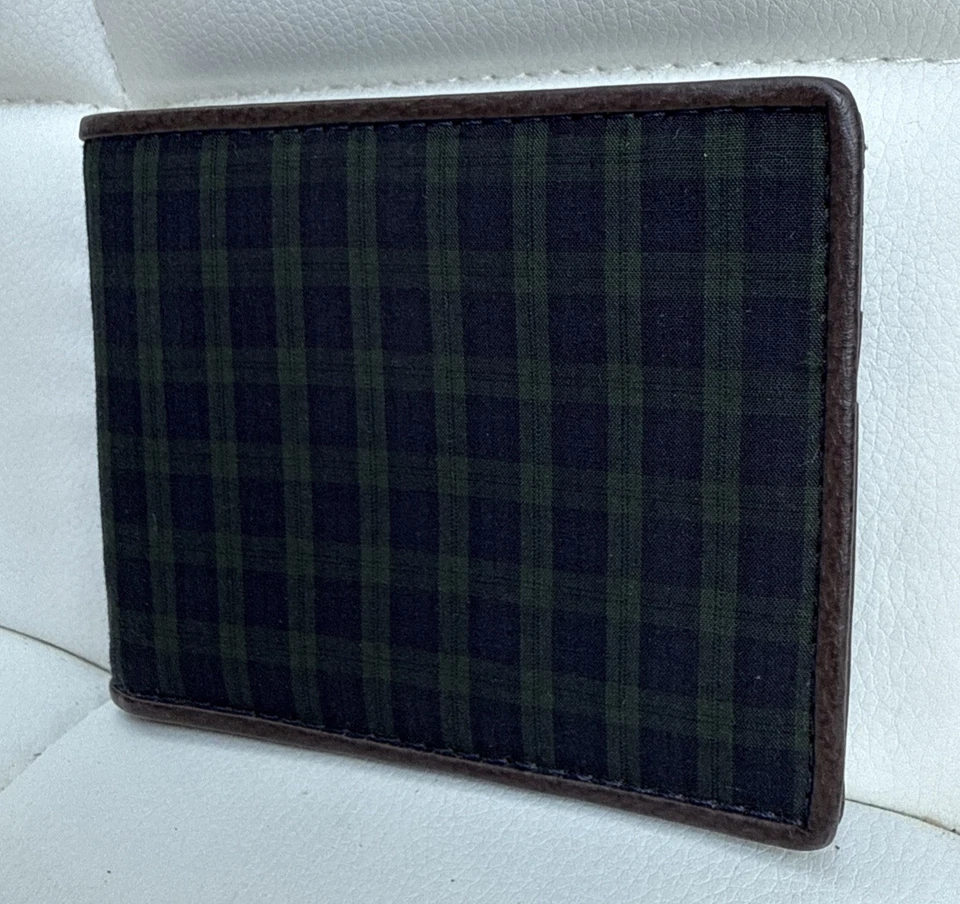 Jack Spade Plaid Cotton & Leather Green Blue Index Bifold Wallet MINT - Image 3 of 4