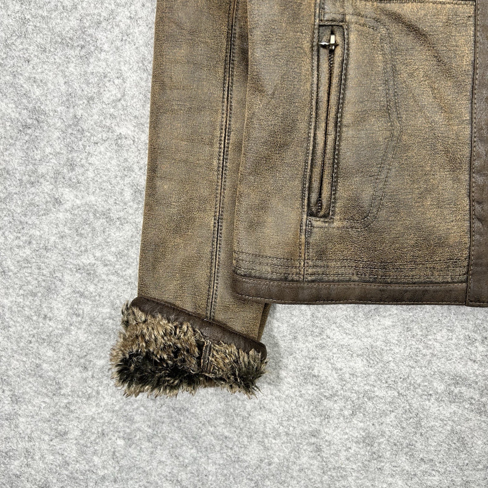 Vintage Armani Jeans Shearling Jacket Women’s EU42 US6 Brown Full Zip Retro Coat image 3