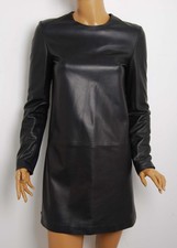 Gucci Women Black Dress Leather Solid Long Sleeve Short Bodycon Wrap Sz IT 42 S