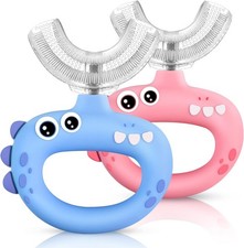 Toddler Toothbrush - U Shaped for Kids Ages 1-2, 2-4, Baby Pink  Blue