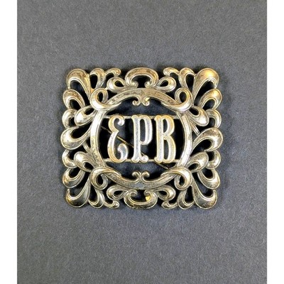 Vintage Monocraft Silver Tone Monogram 2  Brooch Pin  EPB  Ornate Scroll Frame 