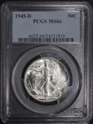 1945 D Walking Liberty Silver Half Dollar 50C - PCGS MS66 - Superb Gem Coin #904