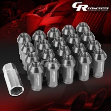 GUN METAL 20PCS M12X1.25 JDM STYLE 25MM OD 50MM TALL UNIVERSAL RIMS LUG NUTS+KEY