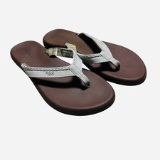 Flojos New Women  s Flip Flop Sandals Off White/Brown Cushioned Sz.9 Resortwear