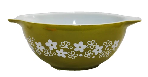 Pyrex 442 Spring Blossom Green Crazy Daisy Cinderella Mixing Bowl 1.5 Qts  T2680
