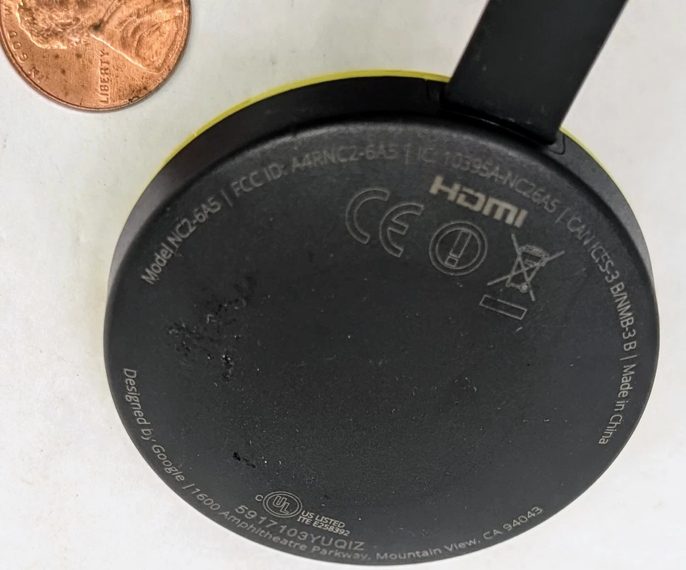 Google Chromecast (2.ª generación) HDMI Wi-Fi Media.Transmisor de TV (NC2-6A5) Lima/amarillo. Foto 3 de 4