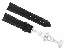 19MM LEATHER STRAP BAND BRACELET FOR LONGINES WATCH DEPLOYMENT CLASP BLACK OS