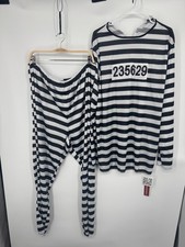 NWT Halloween Costumes Prison Jail Set Men's XL Black White Striped Retro