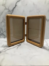 Mid-Century Wood Double Photo Picture Frame Rounded Corners Holds 5 X 7” Hinged