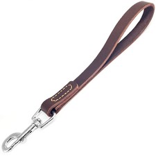Leather Short Dog Leash Heavy Duty Traffic Lead 360  Metal Hook Training