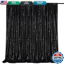 QueenDream Black Sequin Backdrop For Halloween Sequin Photo Curtains 10ft x 10ft