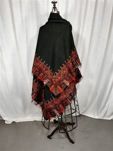 antique paisley shawl throw woven 63 x 63 inches w/fringe wool 1800s