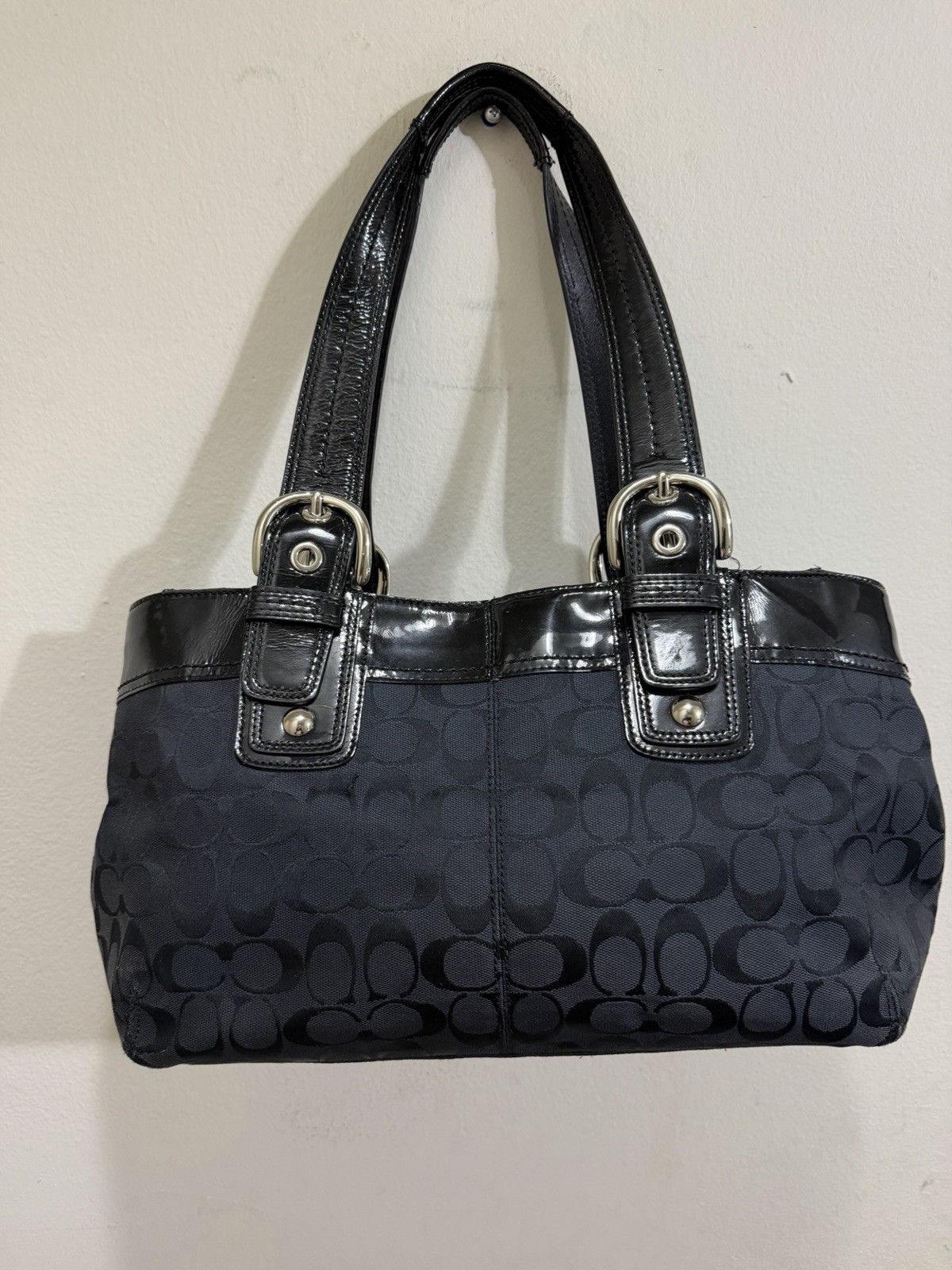 ★美品★ COACH Soho Signature Carryall Tote Coach Signature Soho Pleated Tote Womens Medium Black… - Gem