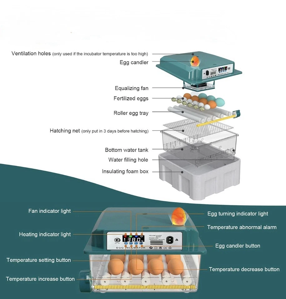 Incubatrice per Uova Automatica Incubatrice 16 Uova Gallina Semi-professionale - Image 2 of 4