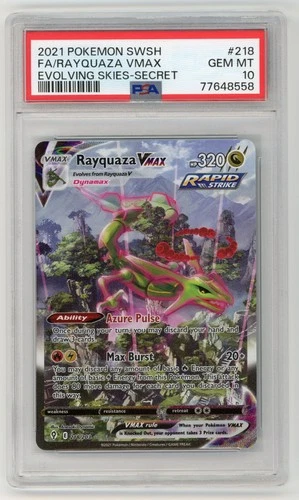 2021 POKEMON SWORD & SHIELD EVOLVING SKIES #218 FA/RAYQUAZA VMAX PSA 10