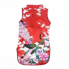 Summer Kids Girl Costume Cheongsam Chinese Peacock Print Silk Lovely Qipao Dress