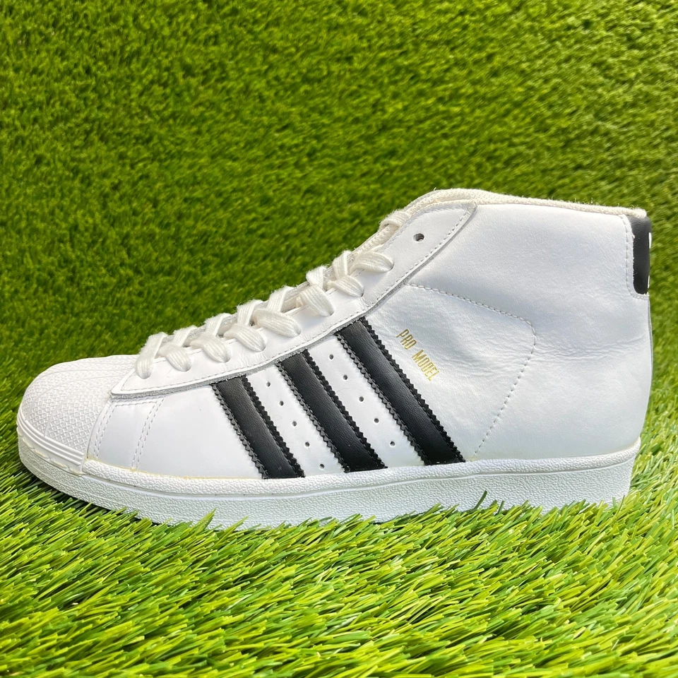 Adidas Pro Modelo Alto Niños Talla 7Y Blanco Negro Informal Cuero Zapatos Tenis Foto 3 de 4