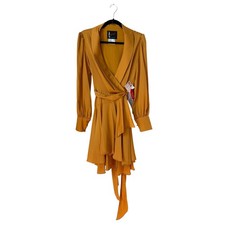Mac Duggal 70135 marigold dress Mini wrap long sleeve