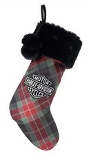 Harley-Davidson Embroidered Bar  Shield Holiday Plaid Hanging Stocking