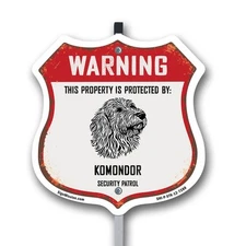 Warning Property is Protected by Komondor Shield Sign With Stake Made in the USA