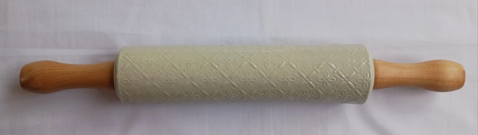 Ceramic Textured Floral Pattern Embossed Shiny Baking Rolling Pin Wooden Handles
