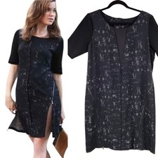 Elie Tahari Tunic Dress Size L Mesh Insert Zips Art To Wear