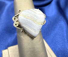 STRIKING BLUE LACE AGATE NATURAL GEMSTONE 925 STERLING SILVER RING SZ 6